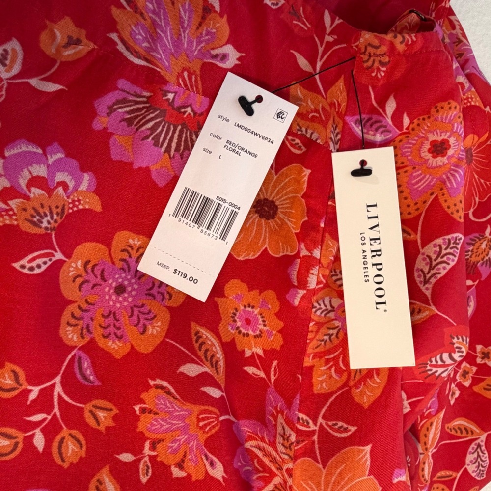 NWT Liverpool Floral Flowy Maxi Dress Red Orange Bohemian Resort Pockets Sz L - Picture 8 of 14